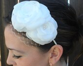 Bridal Headband with Flowers, Pearls, and French Tulle