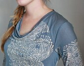 Cowl Tee size Medium in new hand printed storm blue tencel wool blend