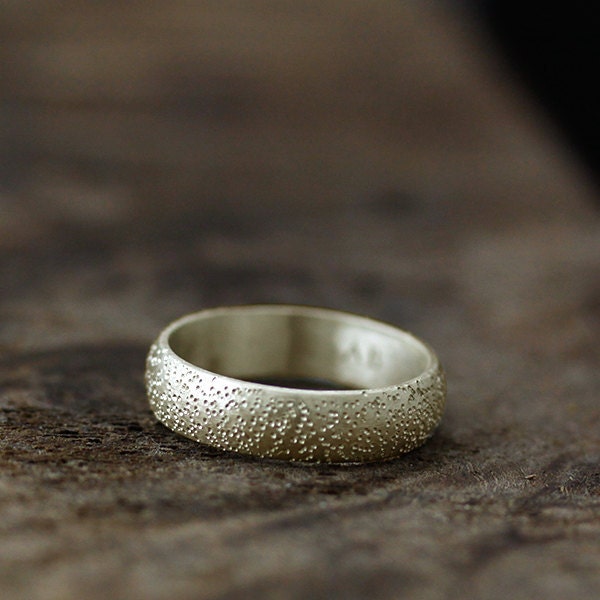 14k gold stardust ring - textured wide half round wedding band