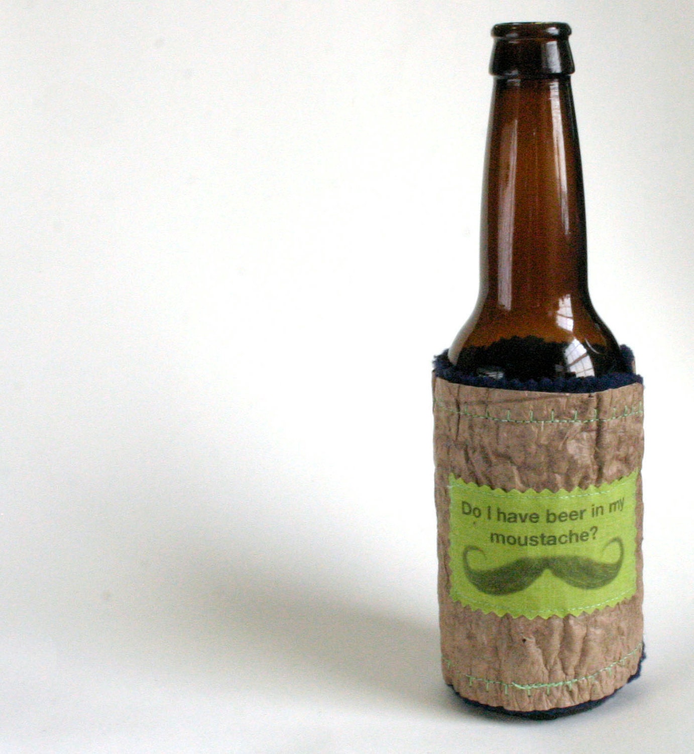 Beer Moustache Bottle Coozy made from Recycled Plastic Bags