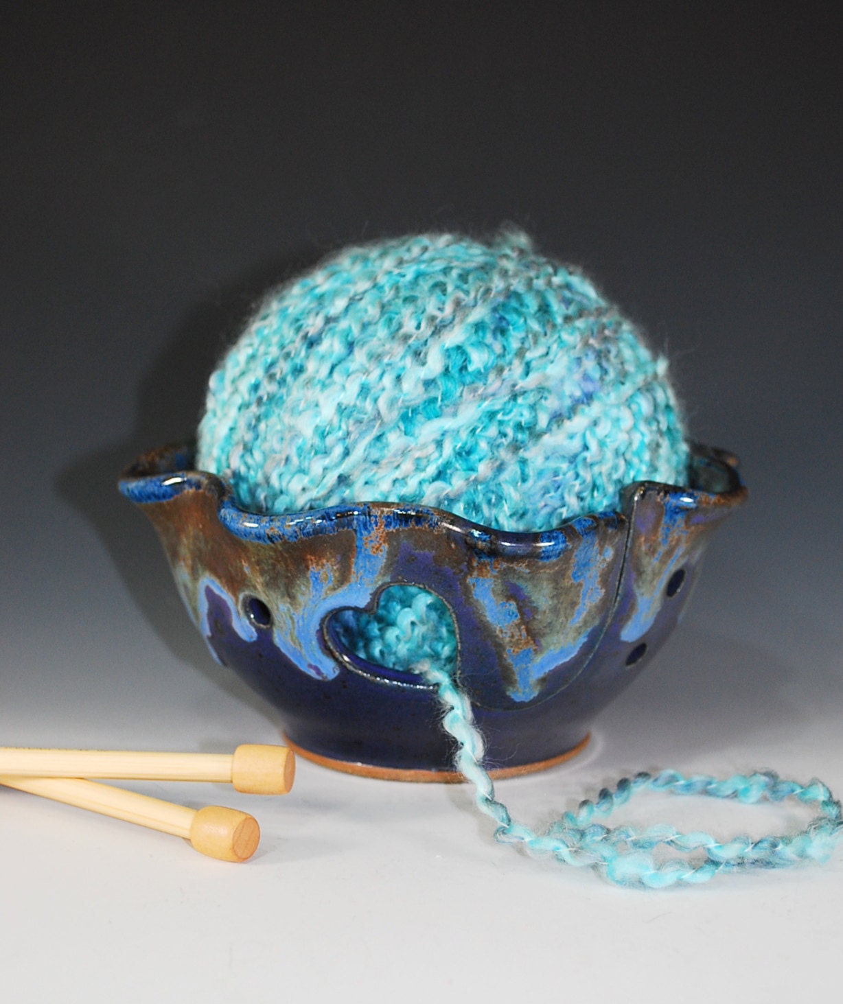 Heart Yarn Bowl Knitting Bowl in Purple Rain Glaze - Perfect Valentine gift for knitters / crocheters - SHIPPING DAILY