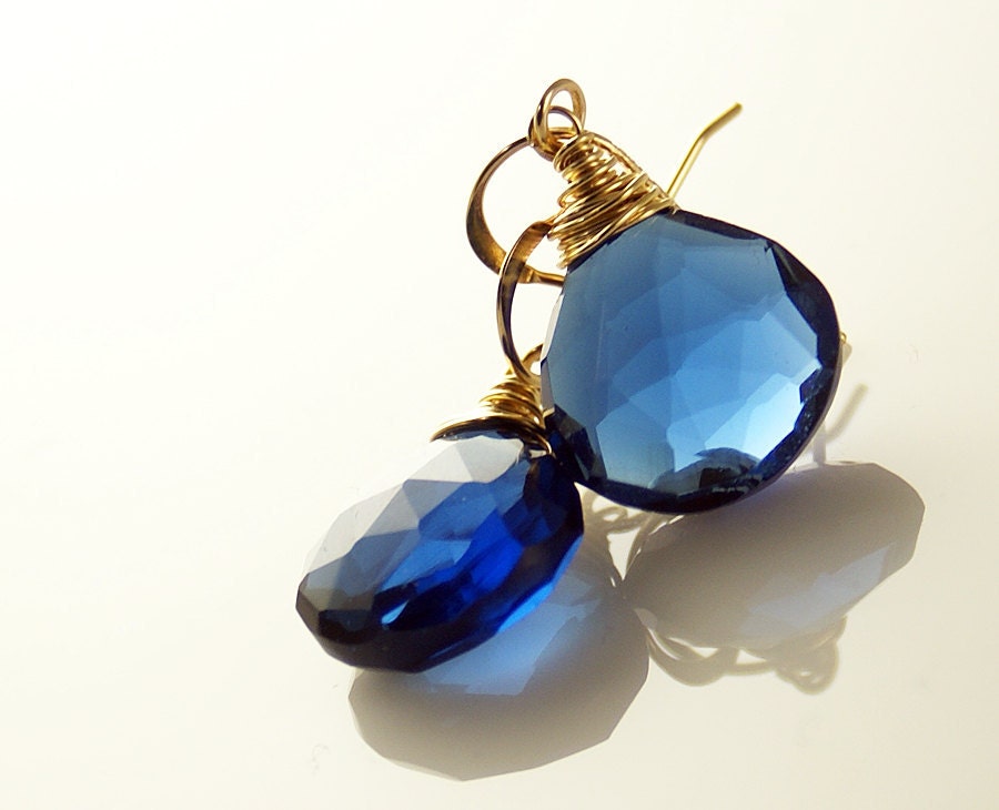 London Blue Quartz Briolette Earrings - 14k Gold