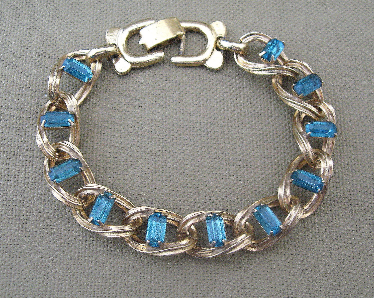 Peacock Blue Rhinestone Vintage Bracelet