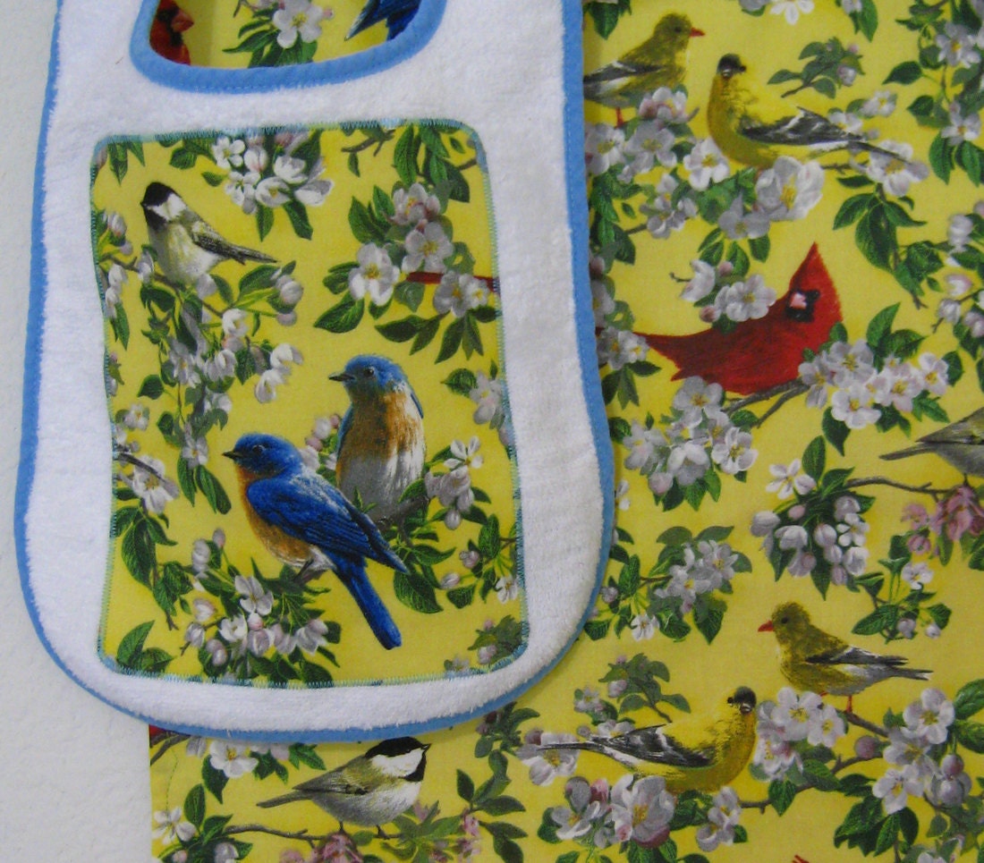 Realistic Birds bib and burp cloth set