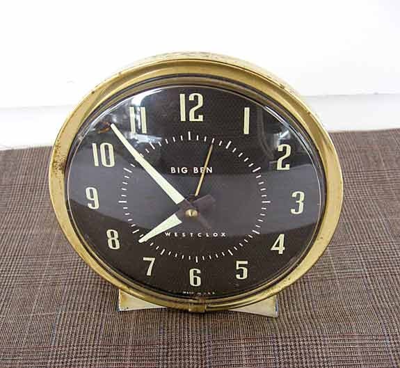 Vintage 1960's Big Ben Westclox Wind Up Alarm Clock, Metal, Working, Black Face, Cream Case