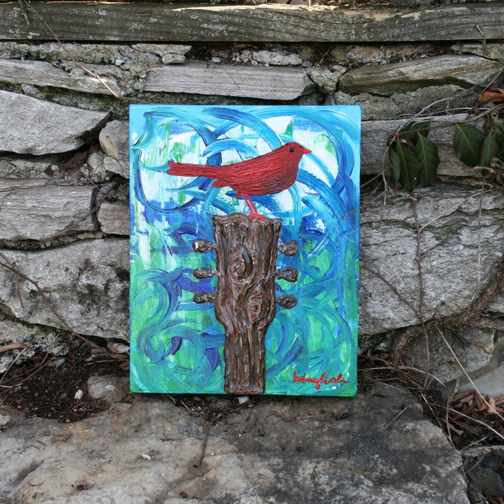 Guitar Tree with Red Bird