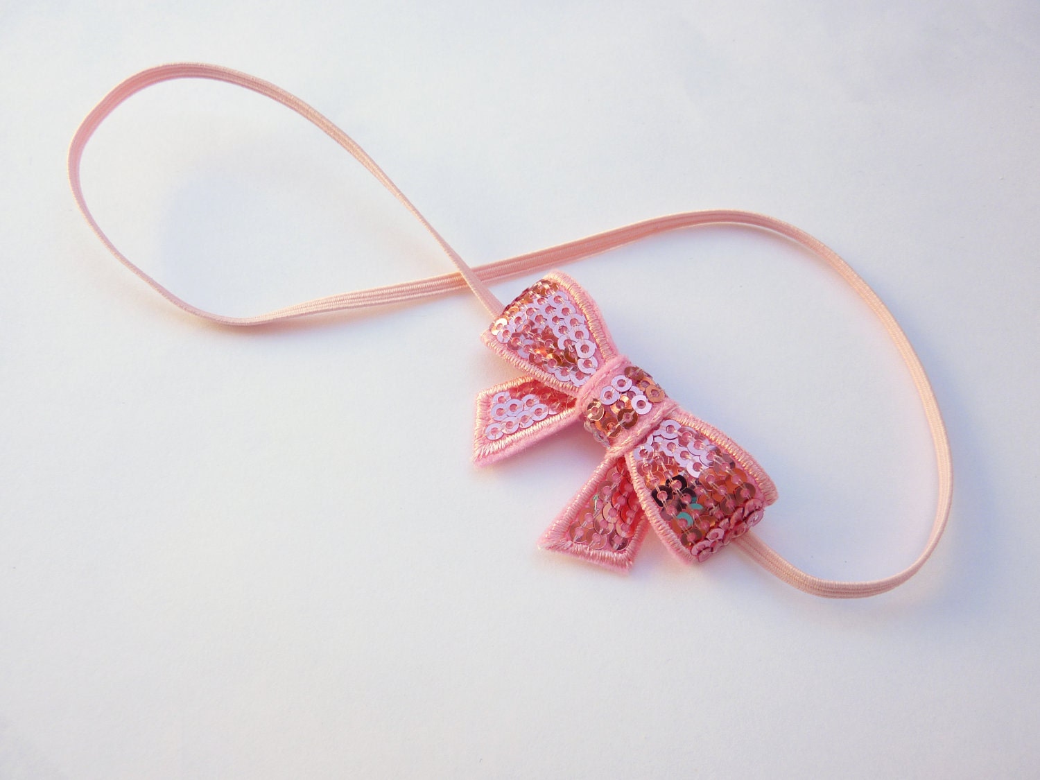 VERY FUN Bubblegum Pink Sequin Bow on Matching Headband Infants, Babies or Adults