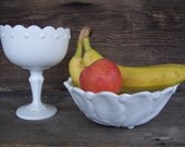Bright white milkglass instant collection of two vintage serving bowls