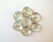 Fridge Bubble Magnet Set, Acrylic Cabochons, Aqua and Gold Scroll Pattern