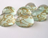 Spring Magnets, Set of 7, Bubble Magnets, Acrylic, Aqua and Gold Scroll Pattern - Teacher Gift