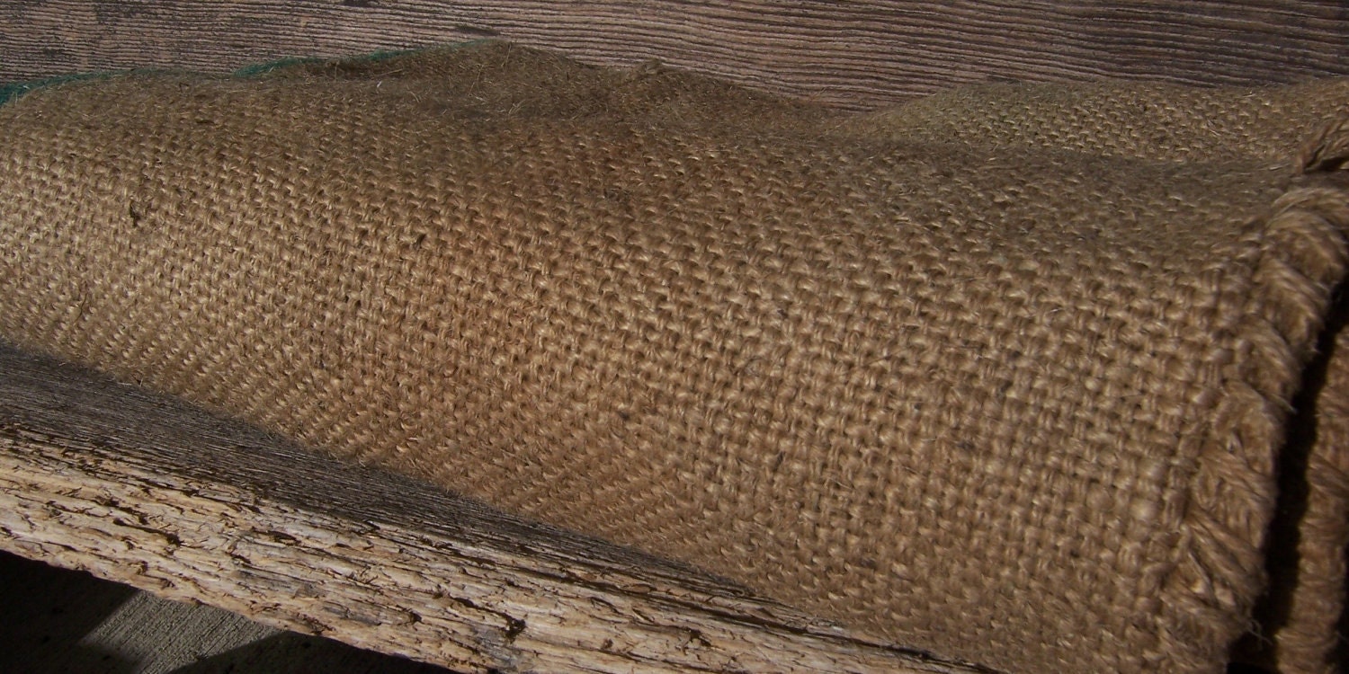 Antique burlap grain cutter sack with dark teal green stripe