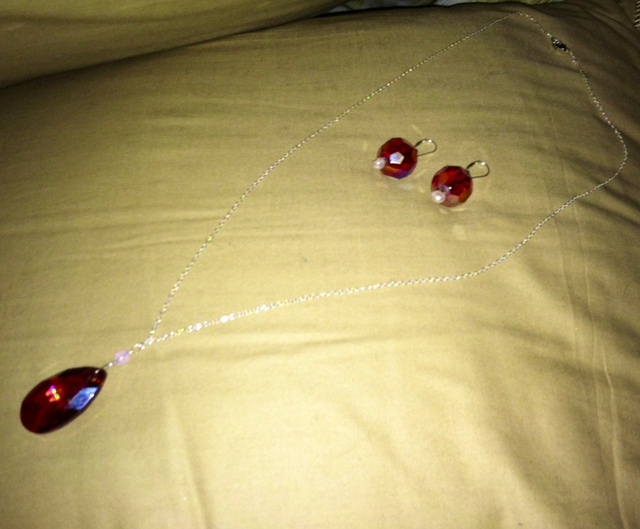 Large Red Swarovski Teardrop with Opal Set in Sterling Silver