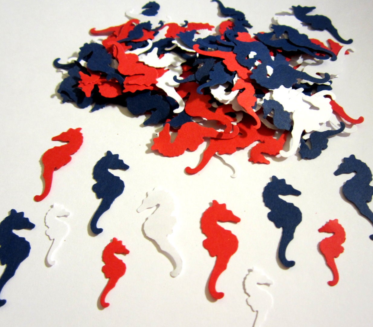 150 Seahorse Nautical & Americana Red White Blue Mix Paper Piecing Embellishments Scrapbooking Confetti Tag
