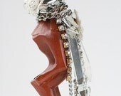 handmade vintage silver chain, rhinestone and glass pendant necklace