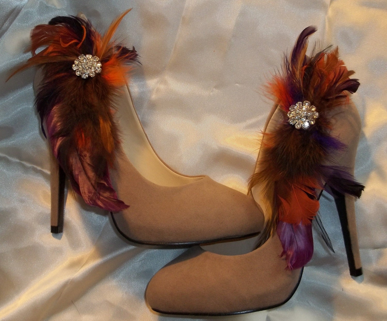 Bridal Shoe Clips - Deep Purple Brown Tan Burnt Orange Autum Wedding, burlesque, dance, photo shoots - ShoeClipsOnly