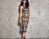 Totem Racerback Tank Dress - Textured Striped Jersey and Digitally Printed Organic Cotton