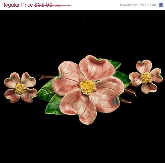 Vintage Porcelin Floral Brooch and Earrings