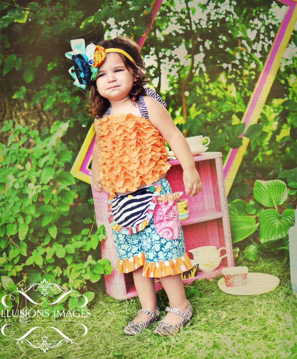 Whimsy Couture Girls Ruffle Shorts Sewing Pattern Tutorial with option for flat front