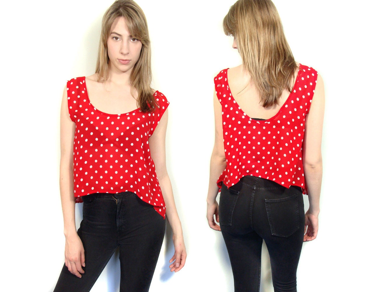 Polka Dot red blouse handmade tank Small / Medium