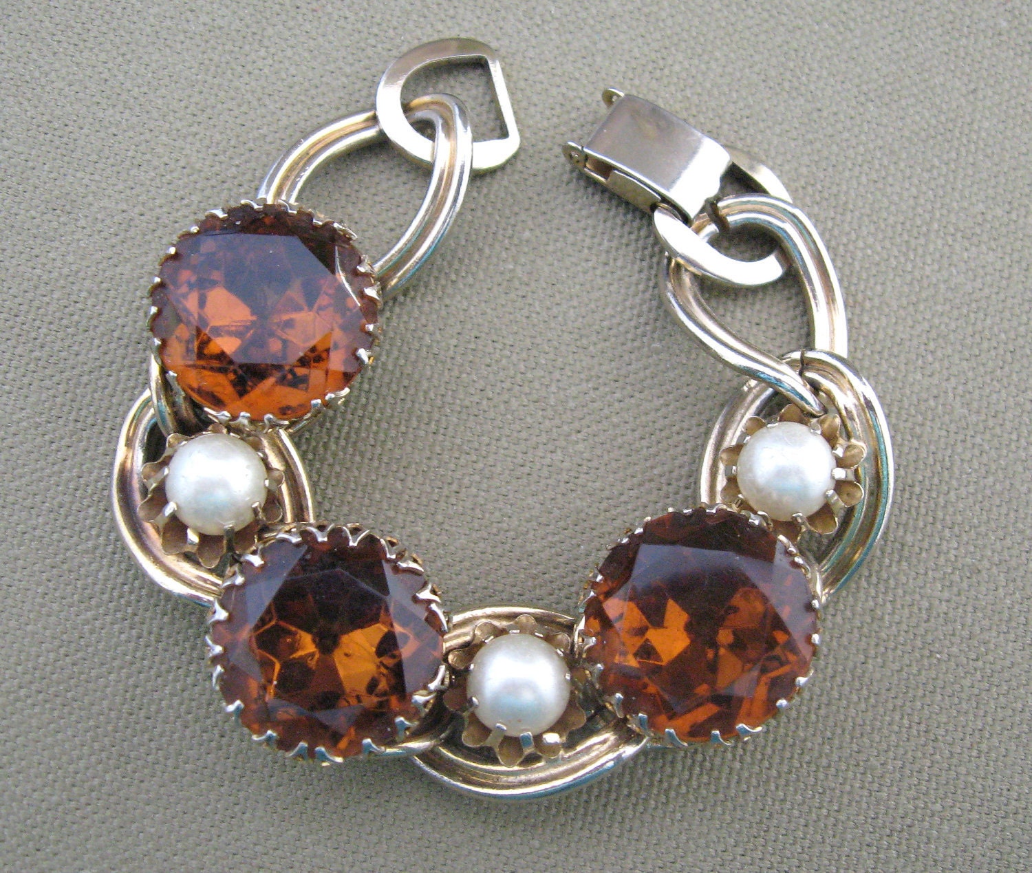 Chunky Autumn Topaz Glass Stone Vintage Bracelet