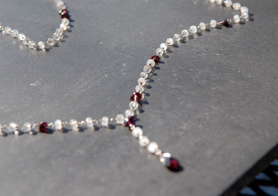 108 Moonstone and Garnet Mala Prayer Bead