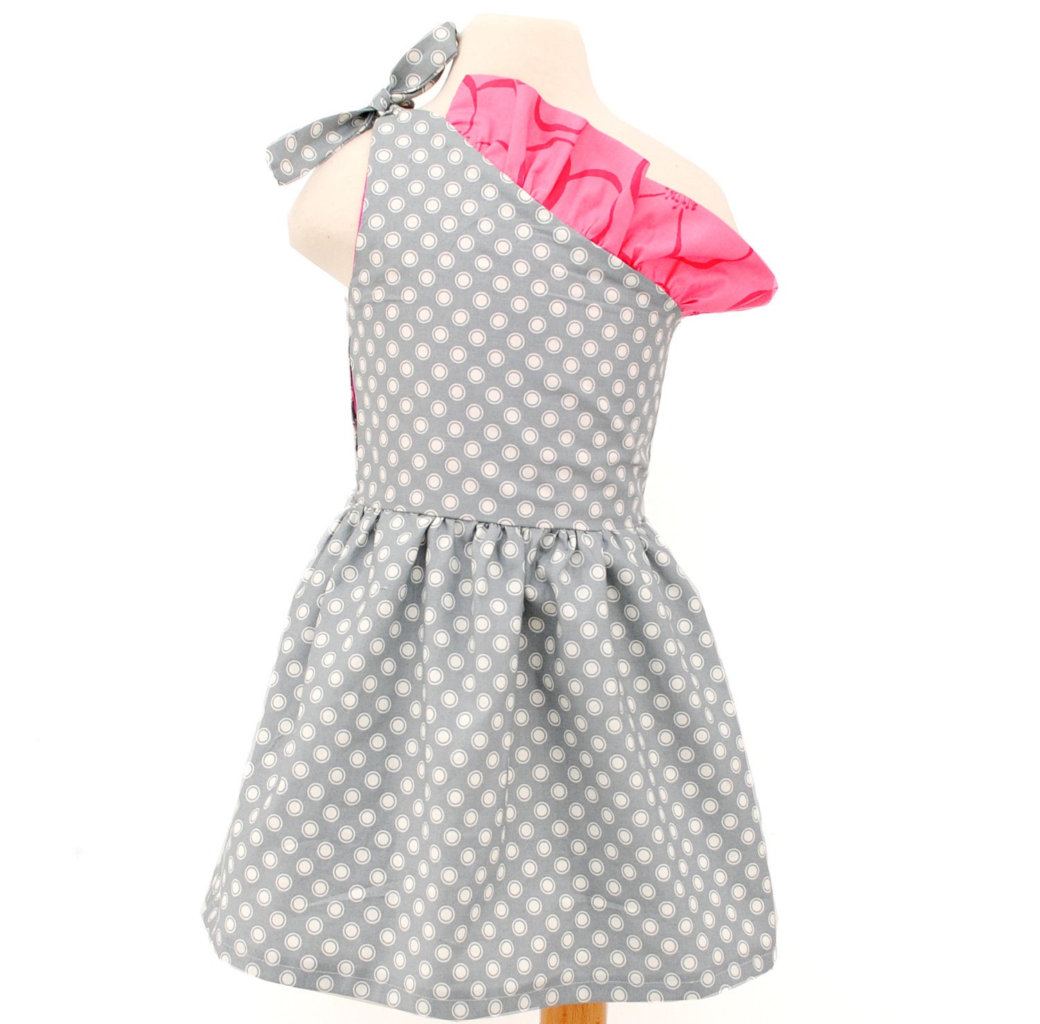 Girl Dress - Gray Polka Dot Pink Dress - Harlow - Matches our other items