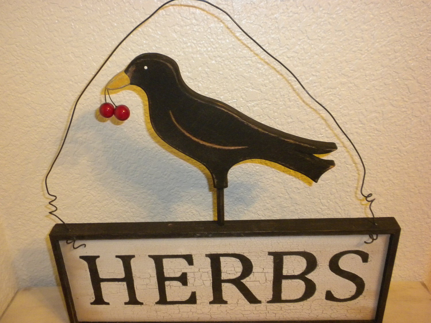 Herbs Crow Country Wood Sign Primitive with Wire Hanger - craftsbymerle