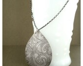 Teardrop Necklace - Upcycled Antique Silver Tray - Repurposed Jewelry