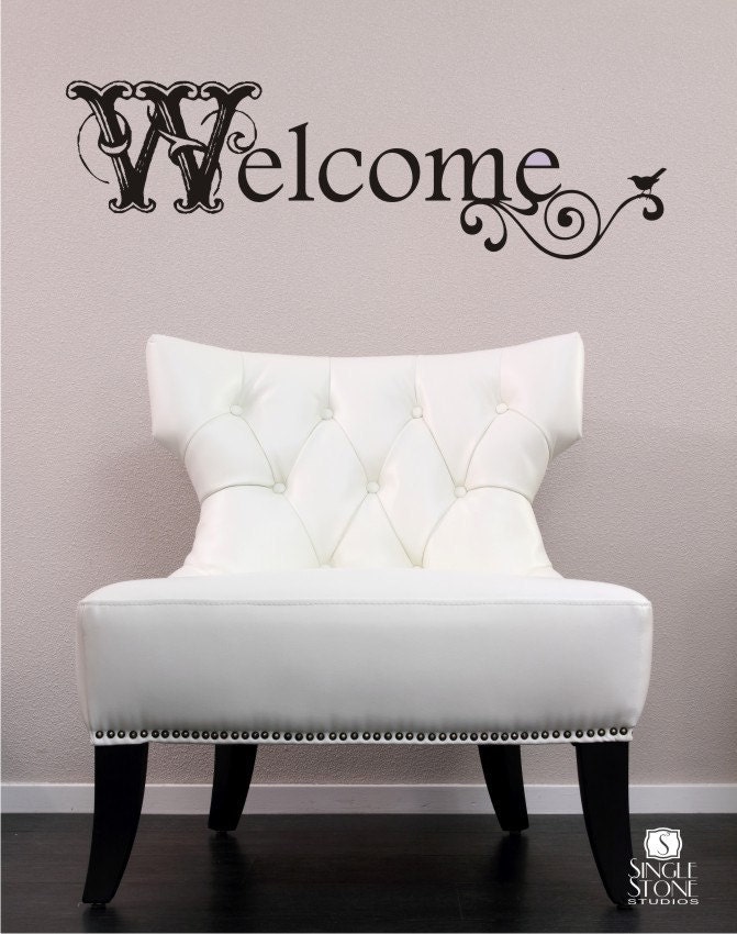 Welcome Wall Decal Vintage Sign - Vinyl Text Wall Words Stickers Art