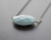 Chunky Faceted Oval Light Blue Green Amazonite Necklace