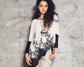 Box T - Floral Border print chiffon, bamboo sleeves - One Size