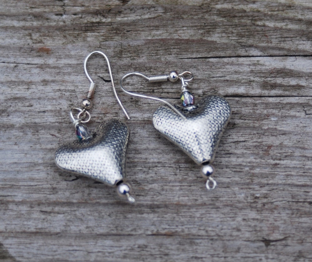 silver puff heart earrings