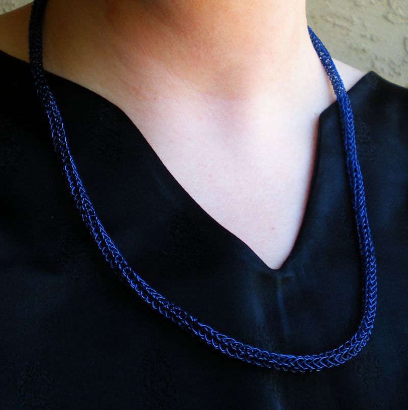 UNISEX - BLUE 24 Inch Viking Knit Necklace - Single Weave with Five Loops