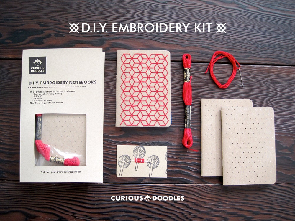 DIY Geometric Pocket Notebook Embroidery Kit