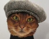 Newsboy Cap for CAT in black/grey herringbone