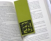 Basil  bookmark in green, block print