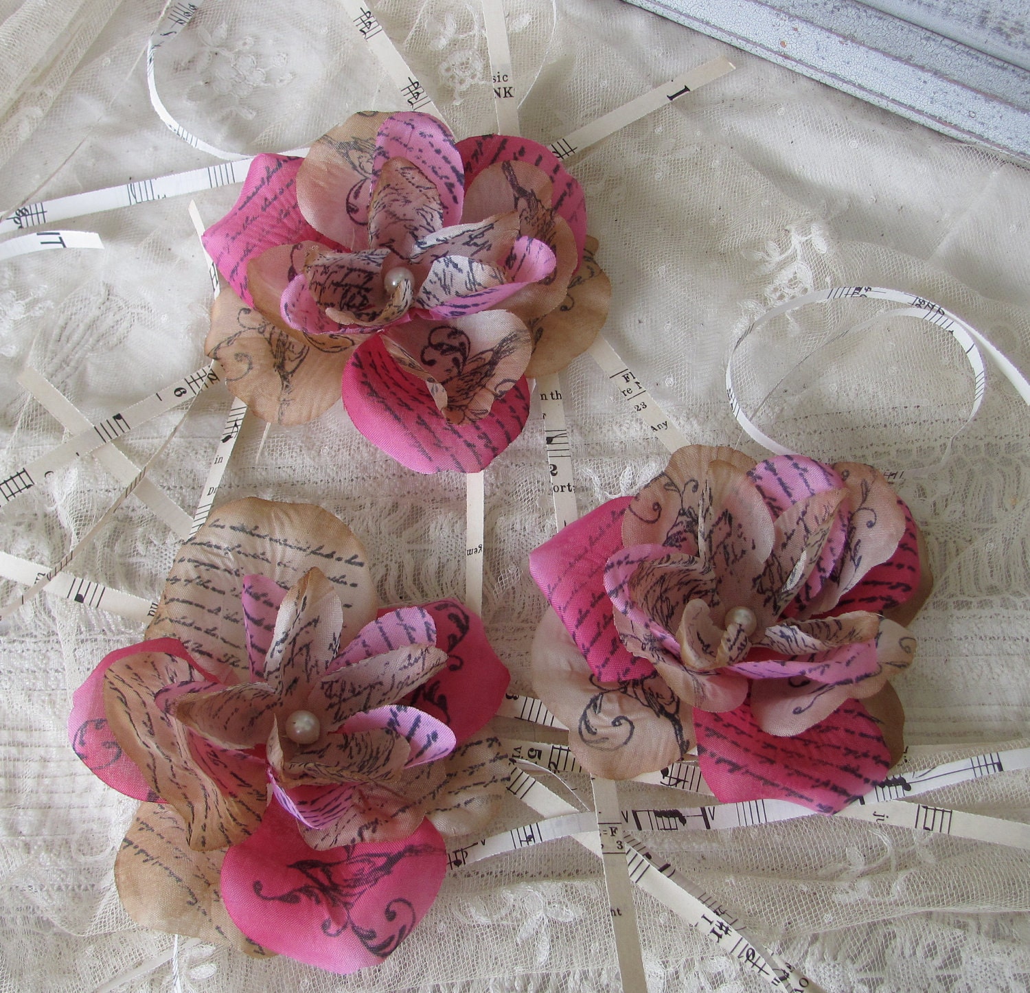 Hand Stamped Flowers set of 3 by My Broken Art on Etsy