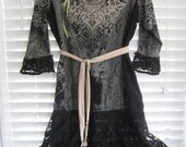 Oversized gypsy dress Rustic romantic black lace dress medium large ready to ship