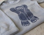 Baby Elephant Onesie, Hand-Dyed, Hand-Printed, 0 to 3 Month Size