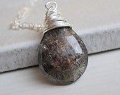 Aquamarine Necklace - Sterling Silver, Moss, Teadrop Necklace, Aquamarine Jewelry, Birthstone, Wrapped Jewelry, March Birthstone