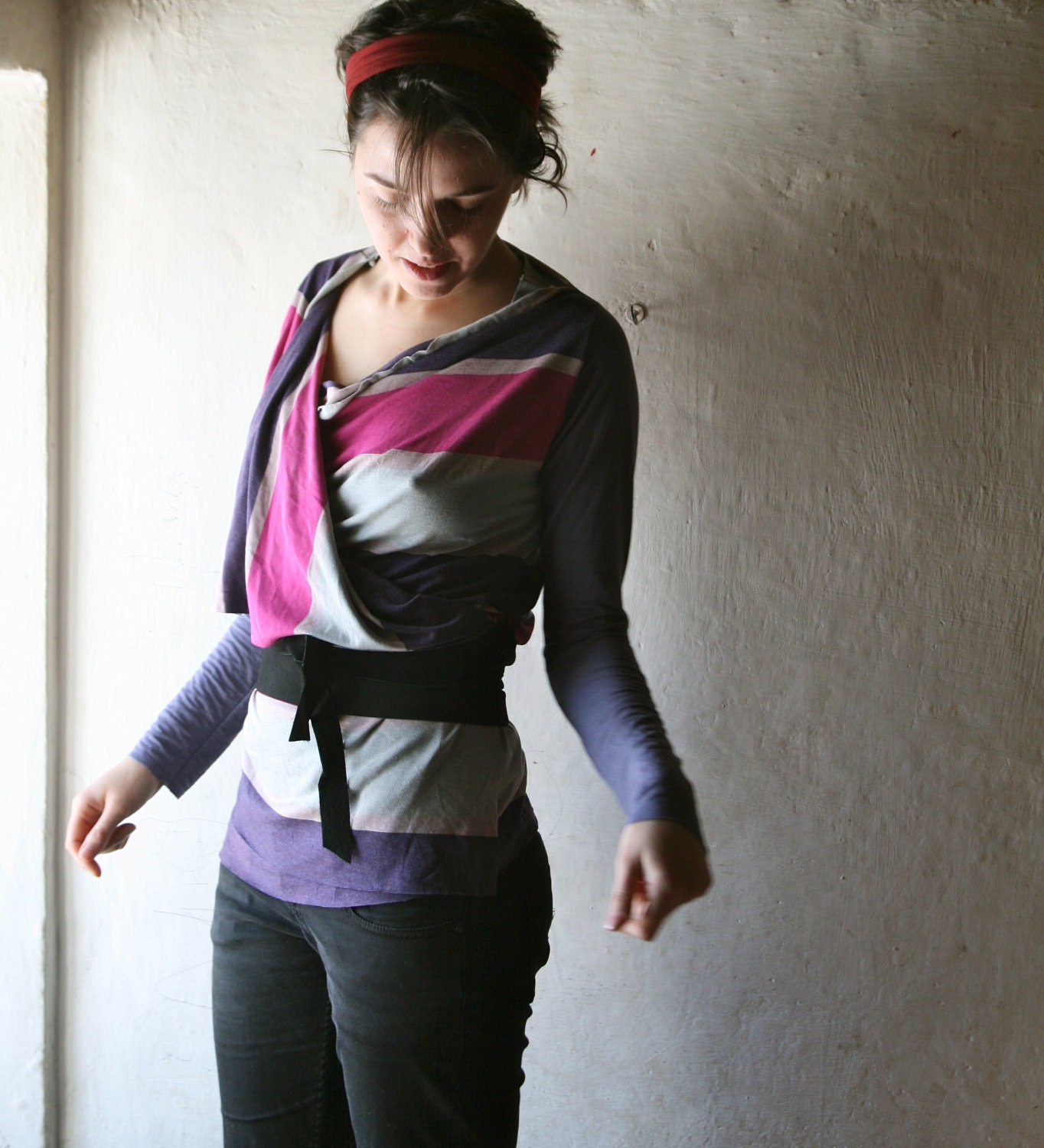 Long sleeved cardigan in Striped knit jersey
