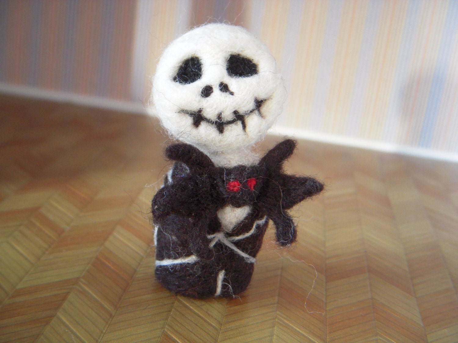 Kokeshi -Jack Skellington - needle felted pumpkin head doll