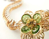 Gold and Silver Bracelet - Peridot and Topaz Flower
