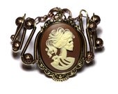 Steamgoth Bracelet - Ivory and Brown  Skeleton Lolita portrait Cameo