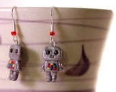 Rainbow Robots - Pair of Mini Robot Dangle Earrings - Polymer Clay