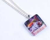 Tiger Pendant Necklace Jewelry,, Glass Tile Tiger Cat Photo Jewelry Big Cat Sleeping