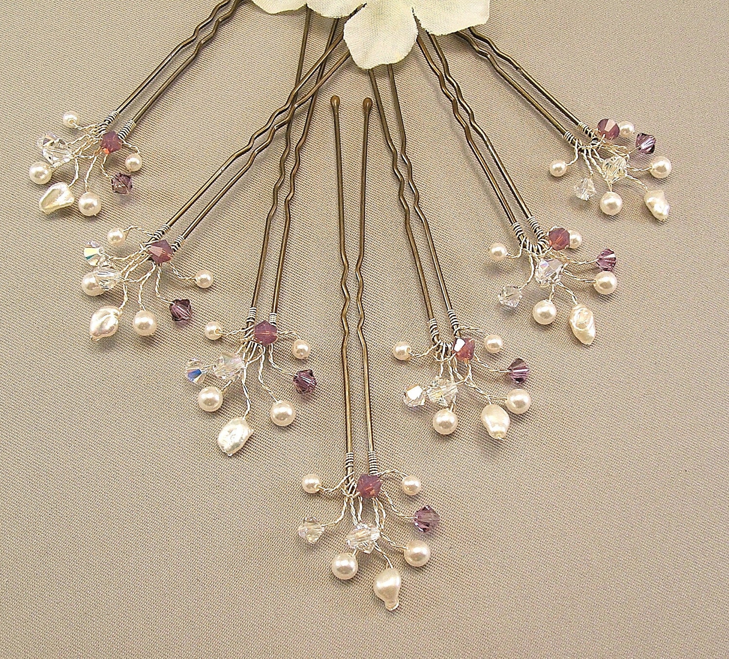 Custom Wedding Hair Accessories, Lilac Blend Crystal Handwired Bridal Hair Pins, Purple Wedding Hair Pins