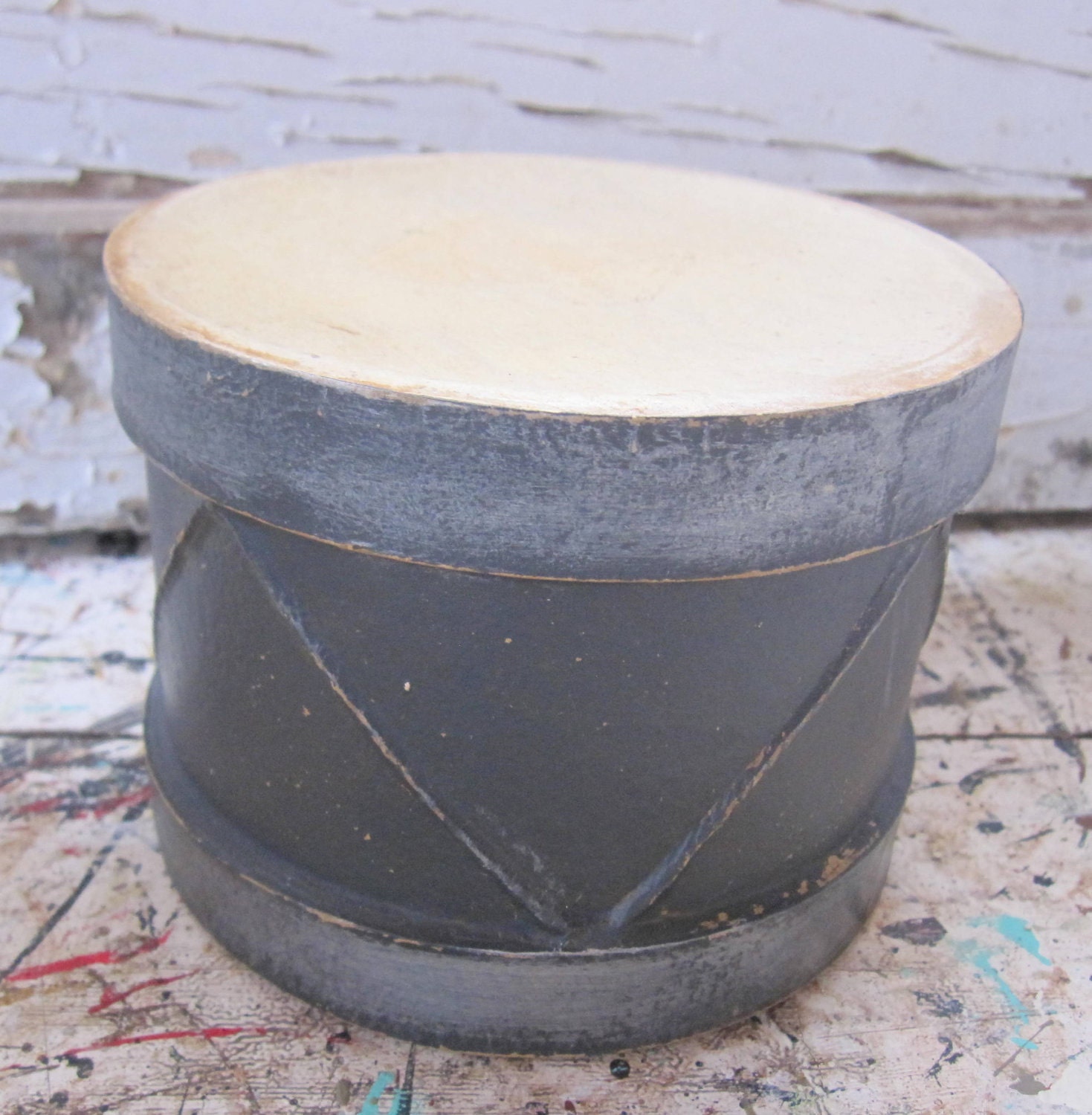 Primitive Drum Black Silver Rustic Farmhouse Decor