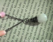 Pastel rosary style pink orange lime gray necklace