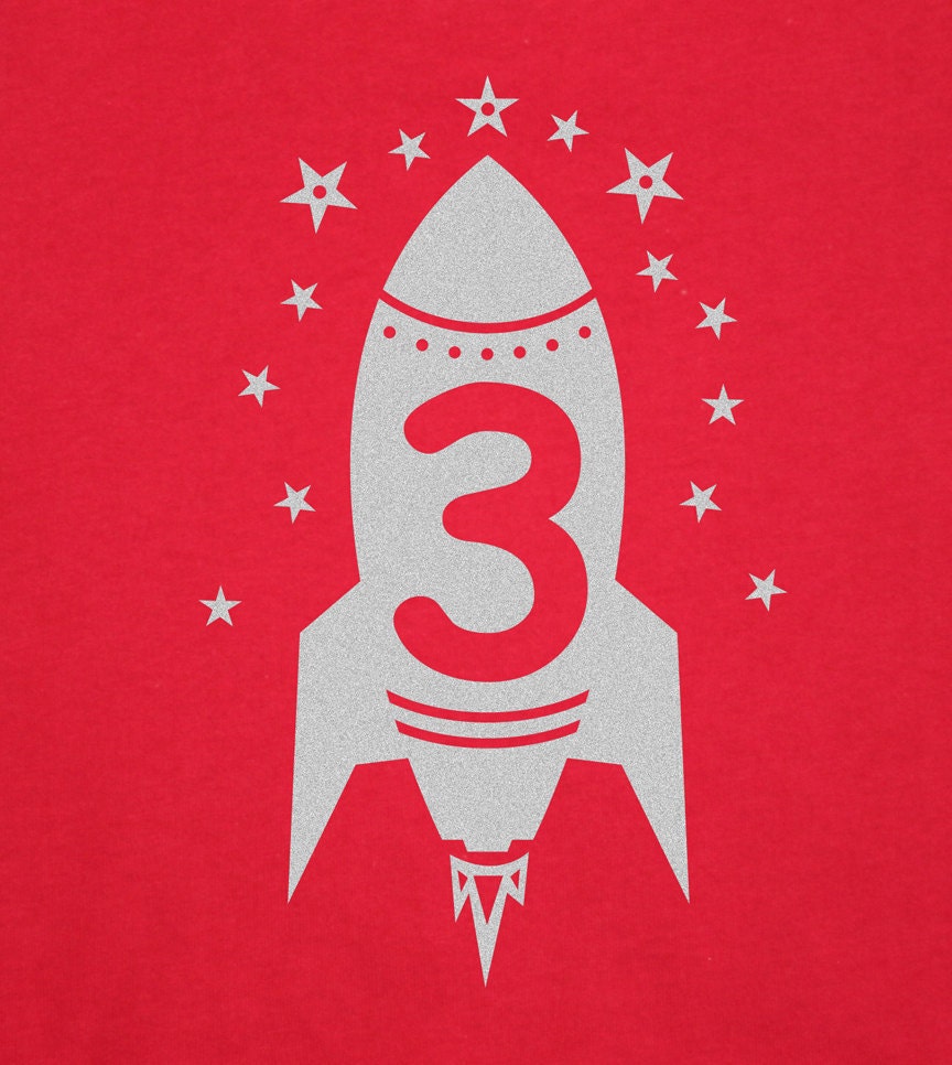Third Birthday boys kids Happy 3rd Party Metallic Silver Rocket Art Print Short Sleeve tshirt 1st, 2nd, 3rd, 4th, 5th